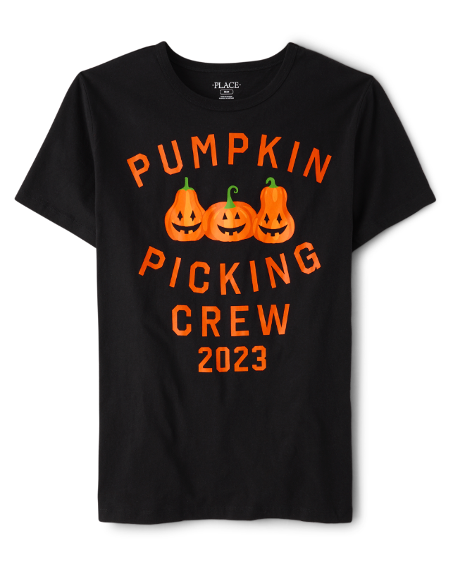 Photo 1 of (XXL) The Children's Place Unisex Adult Matching Family Pumpkin Picking Crew Graphic T-Shirt | Size 2XL | Black | 100% Cotton