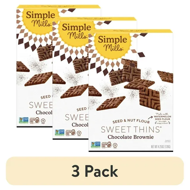 Photo 1 of (3 pack) Simple Mills Seed and Nut Flour Sweet Thins, Chocolate Brownie, Gluten-Free, 4.25 oz