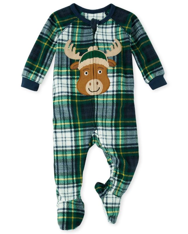 Photo 1 of (18-24 Months) Unisex Baby and Toddler Matching Family Plaid Moose Fleece One Piece Pajamas