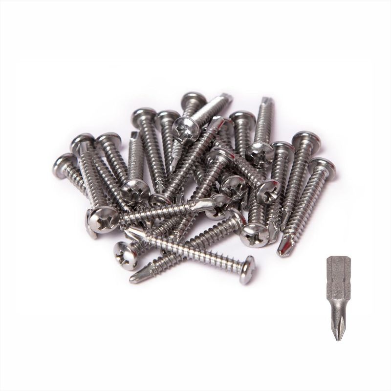 Photo 1 of #8 (1-1/4" 100pcs) Pan Head Self Drilling Screws,Self Tapping Sheet Metal Screws,410 Stainless Steel Sheet Metal Screws,self Tapping Screws kit,Sheet Metal Tek Screws+1 Pcs Phillips Drive 2 PCK