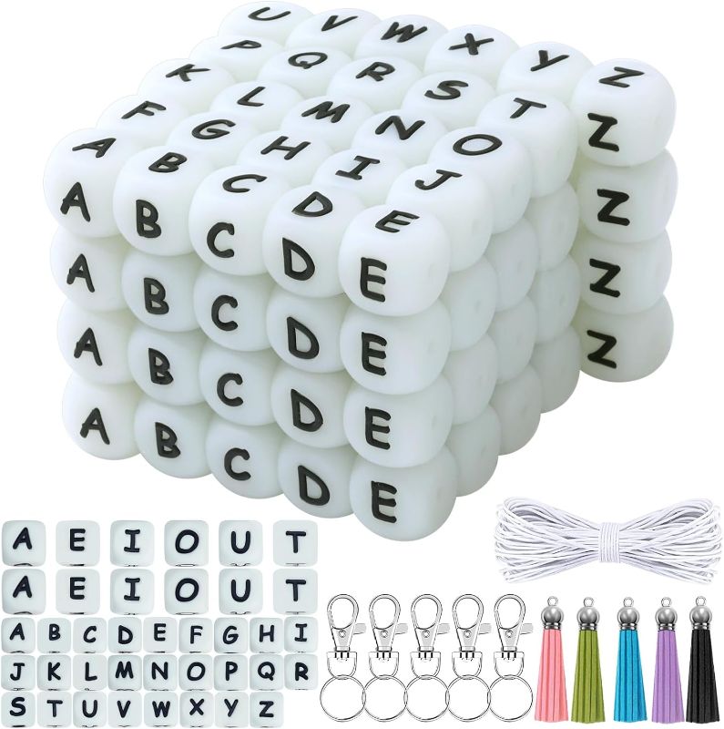 Photo 1 of 115 PCS Silicone Letter Beads for Keychain Making A-Z Square Letters Beads, Alphabet Silicone Beads for Bracelet Making