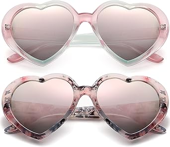 Photo 1 of AIEYEZO Love Heart Sunglasses for Women Polarized Heart Frame Sun Glasses 100% UV Blocking Lens (Pink/Pink Mirrored + Pink Flower/Pink Mirrored)