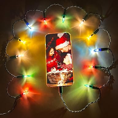 Photo 1 of Festive LED Christmas Lights Up Phone Charging Cable, Green USB and Bulb Charger Cord, 12 LED Lights 50 inch, Compatible with Phone 5~14 Series (2 Pack)