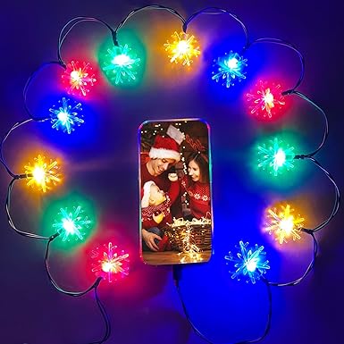 Photo 1 of Festive LED Christmas Lights Up Phone Charging Cable, Green USB and Bulb Charger Cord, 12 LED Lights 50 inch, Compatible with Phone 5~14 Series (Snowflake)
