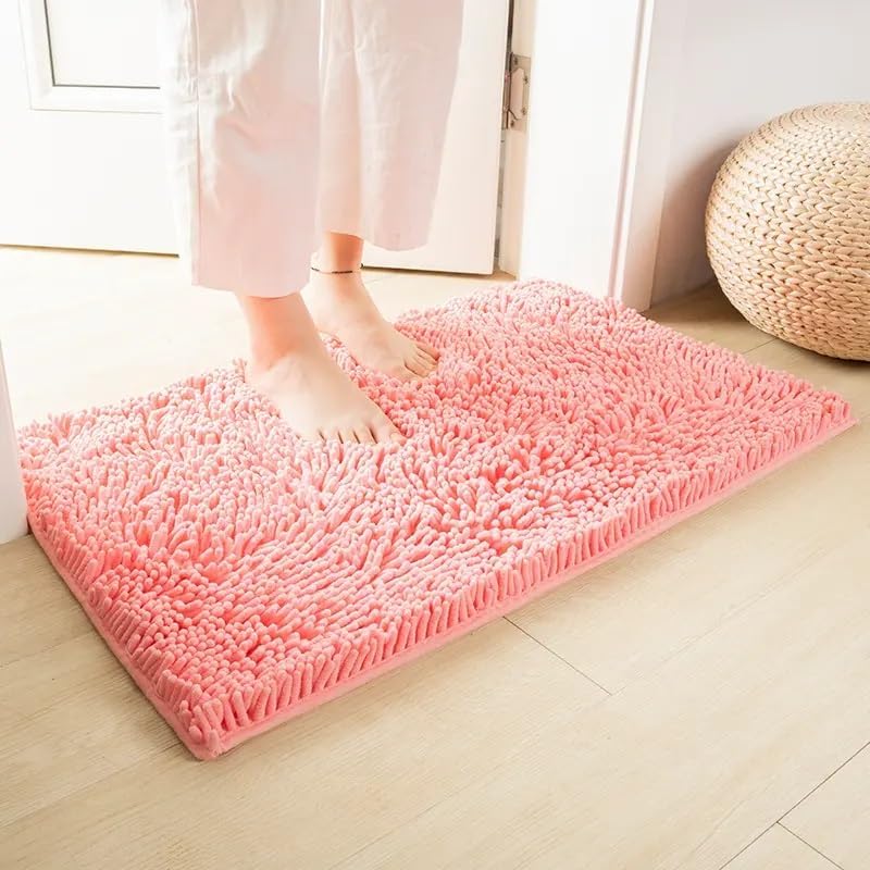 Photo 1 of Bath Mats for Bathroom Non Slip, Water Absorbent, Soft Microfiber Rug, Machine Washable, Shower, Toilet Rug, Bath Mats for Bathroom, Super Absorbent Living Room Floor Mat (Pink, 35.45" x23.6)