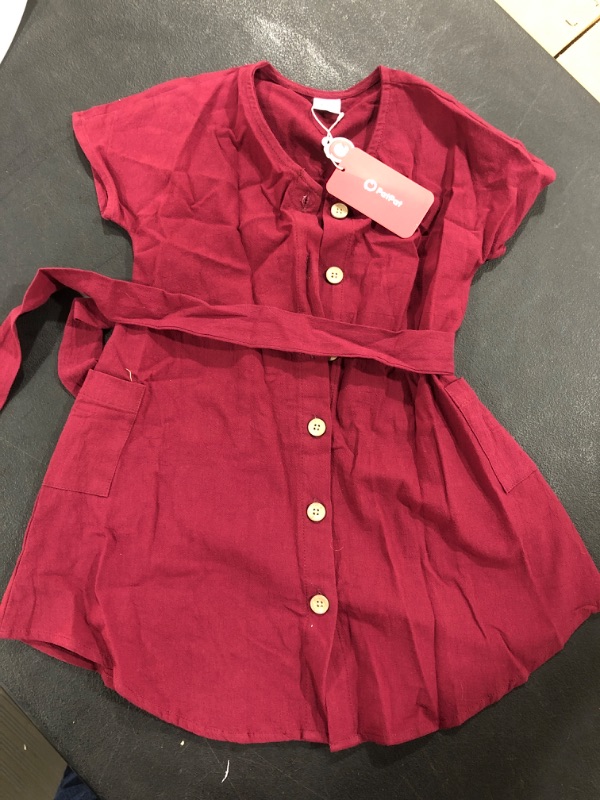 Photo 1 of (4-5 years) PATPAT Family Matching Outfits Mommy and Me Dress Short-Sleeve Belted Bowknot Dress red