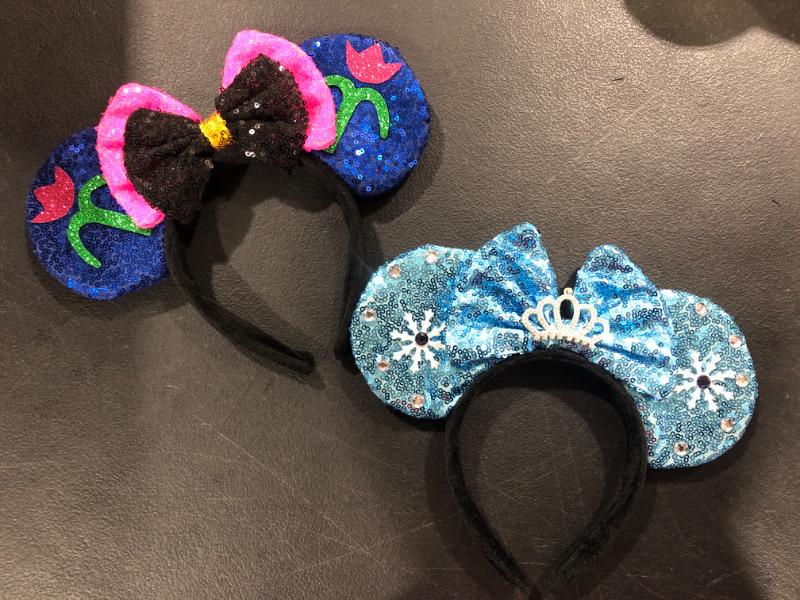Photo 1 of 2pcs Mouse Ears Headbands for Girls and Women, Sequin Bow Hairbands for Cosplay Birthday Theme Event