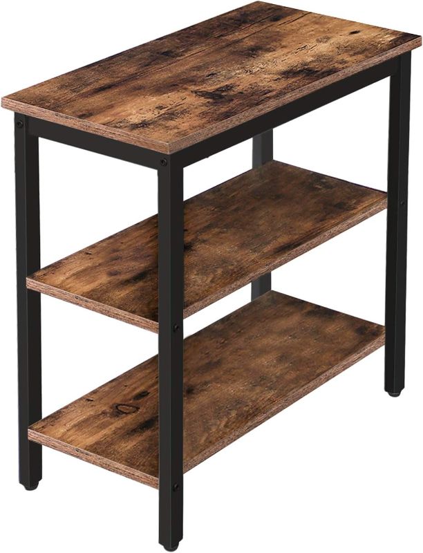 Photo 1 of HOOBRO End Table, Simple Rustic Side Table with 3-Tier Storage Shelf, Narrow Nightstand for Small Spaces, for Living Room, Bedroom,Easy Assembly, Industrial Design, Rustic Brown and Black BF14BZ01 