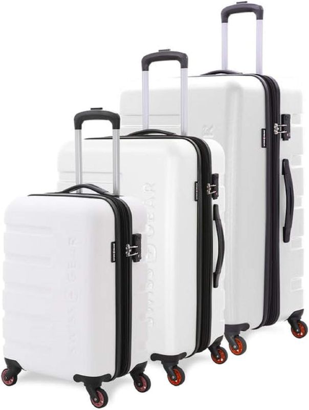 Photo 2 of SwissGear 7366 Hardside Expandable Luggage with Spinner Wheels, White, Checked-Large 27-Inch Checked-Large 27-Inch White