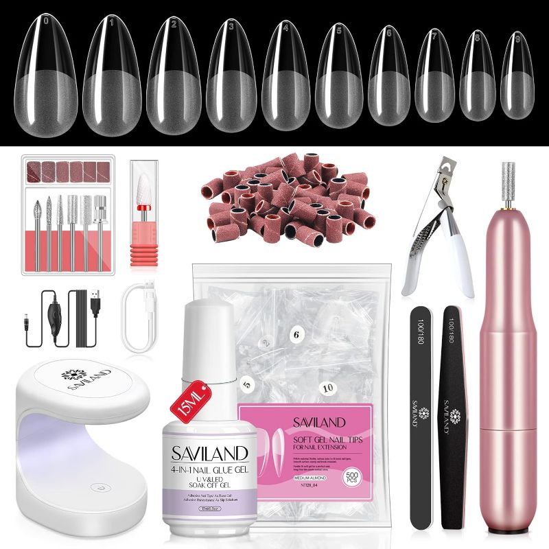 Photo 1 of Limited-time deal: SAVILAND Almond Gel X Nail Kit – Nail Drill Kit U V Lamp for Nail 500PCS Nail Tips and Glue Gel Kit Easy Use Manicure Tool for Nail Design at Home Nail Kit with Everything DIY & Salon Gift for Women 