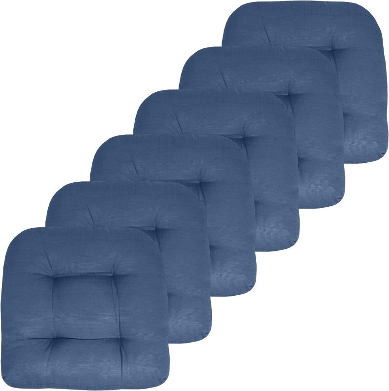 Photo 1 of Sweet Home Collection Patio Cushions Outdoor Chair Pads Premium Comfortable Thick Fiber Fill Tufted 19" x 19" Seat Cover, 6 Pack, Navy Blue
