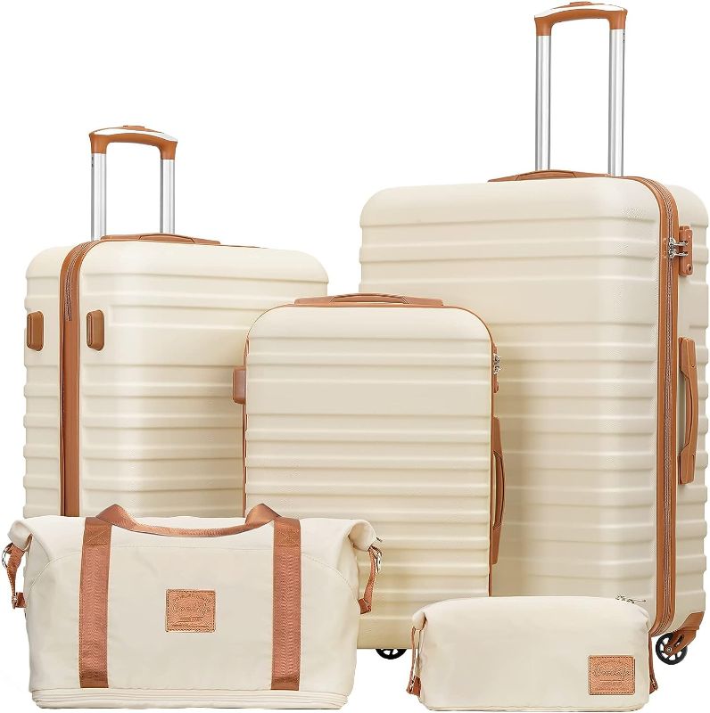 Photo 1 of Coolife Luggage Sets Suitcase Set 3 Piece Luggage Set Carry On Hardside Luggage with TSA Lock Spinner Wheels (White, 5 piece set) White 5 piece set
