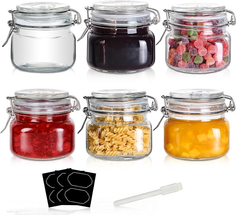 Photo 1 of YEBODA 16oz Food Storage Canister Glass Jars with Clamp Airtight Lids and Silicone Gaskets for Multi-Purpose Kitchen Containers - Clear Square (6 Pack) 