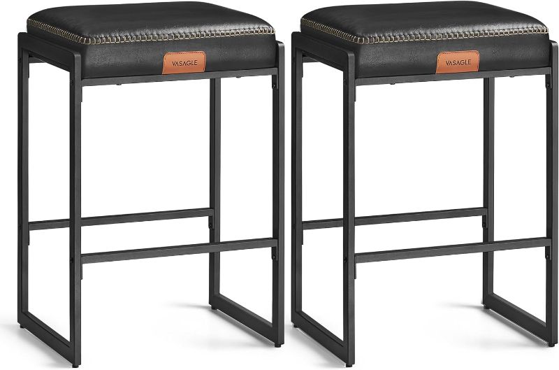 Photo 1 of Limited-time deal: VASAGLE EKHO Collection - Bar Stools Set of 2, Counter Height Bar Stools, Synthetic Leather with Stitching, Mid-Century Modern Counter Stools, 26-Inch Tall, Kichen Home Bar Dining Room, Ink Black 