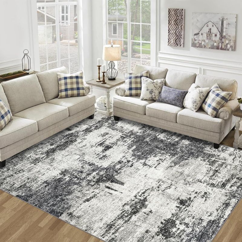 Photo 1 of 9x12 Area Rugs Living Room Rugs: Large Washable Rug with Anti-Slip Backing Non-Shedding Stain-Resistant Soft Abstract Carpet for Bedroom Dining Room Nursery Home Office - Black
