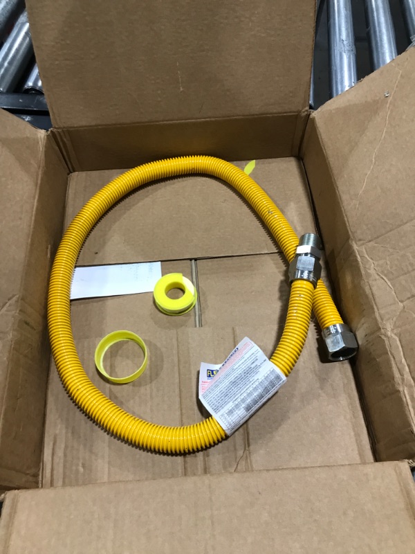 Photo 2 of Gas Connector 36 inch Yellow Coated Stainless Steel, 1” OD Flexible Gas Hose Connector for Tankless Water Heater, with 3/4” FIP x 3/4” MIP Stainless Steel Fittings, 36” Gas Appliance Supply Line
