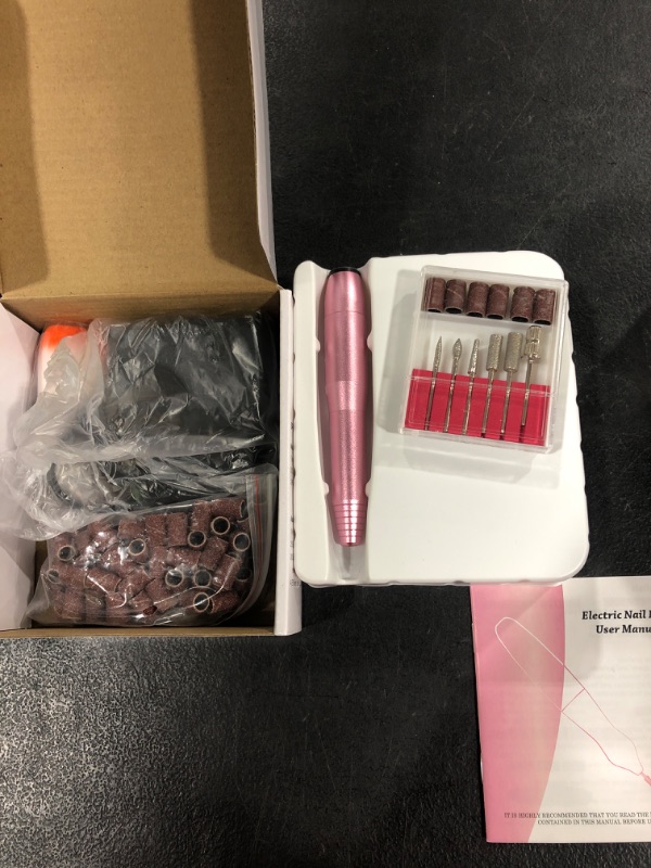Photo 2 of (Pink) - Portable Electric Nail Drill Machine Professional 20000 RPM Manicure Pedicure Nail File Drill Kit Set with Sanding Bands for Acrylic Gel Nail