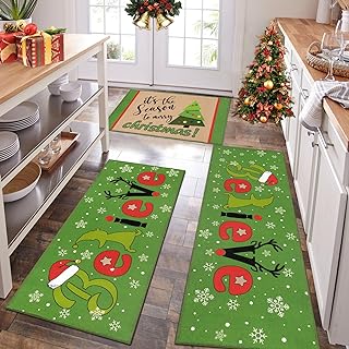 Photo 1 of HEBE Christmas Kitchen Rugs Sets of 3 Machine Washable Kitchen Mats for Floor Non Slip Kitchen Rugs and Mats Soft Kitchen Floor Carpet Set for Winter Xmas Holiday Christmas Decor