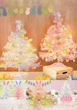 Photo 1 of 2 Pack Lighted Easter Egg Tree Tabletop Decor with 24 Easter Colorful Eggs Ornaments, Easter Bunny Tree, Battery Operated Artificial Tabletop Tree for Indoor Outdoor Spring Decorations Home Party