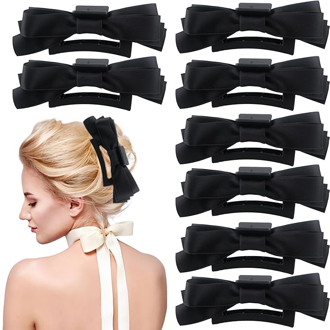 Photo 1 of 8 pcs Bow Hair Claw Clip Black Bows Hair Claws Barrette Nonslip Hair Claws Clamps for Women Girls Thick Thin Hair Accessories
