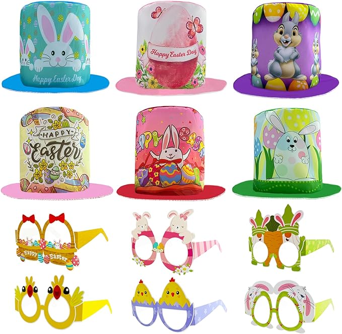 Photo 1 of 12 Pcs Easter Party Top Hats Paper Glasses Set Easter Party Costume Accessories for Adult Teens
