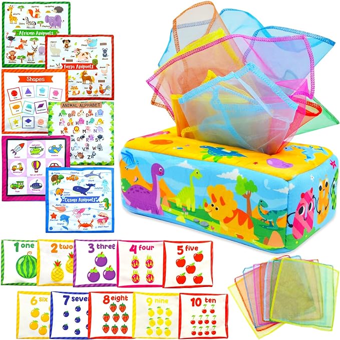 Photo 1 of Baby Tissue Box Toys, Baby Toys 6 to 12 Months, Soft Montessori Magic Baby Tissue Box Toys for Babies Toddlers 6-12 Months, Sensory Early Learning Crinkle Toy for Babies Infant Newborn
