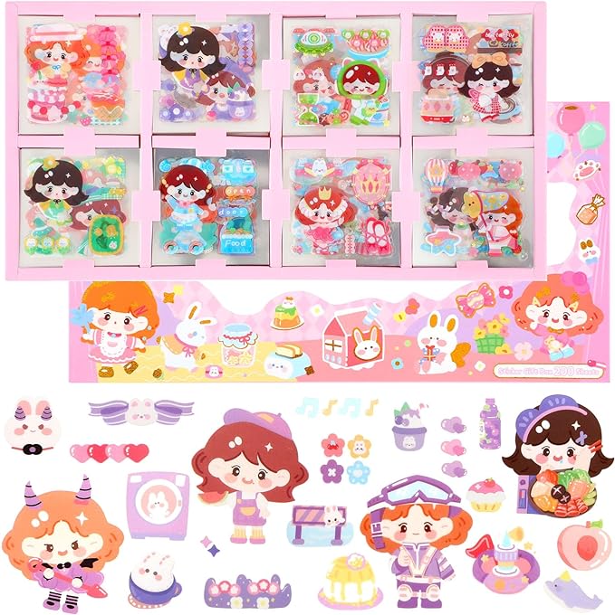 Photo 1 of 200Pcs Tea Party Cute Stickers for Cute Girls, Kawaii Stickers Waterproof Vinyl Transparent Stickers Sweet Girl Gifts Stickers for Kids Teens Water Bottle Notebook Laptop Scrapbook Journaling
