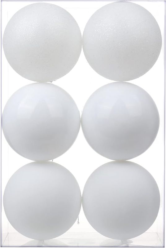 Photo 1 of 3.94" Large Christmas Balls Shatterproof White Christmas Ornaments 6 Pcs Big White Christmas Ornaments Balls for Christmas Tree Holiday Wedding Party Decoration
