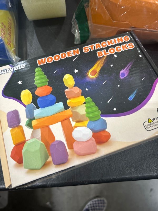 Photo 1 of 40PCS Wooden Stacking Rocks Toys, Montessori Toys for 1 2 3 year old, Stacking toys for toddlers, Sensory STEM Preschool Learning building blocks toys for Kids age 3-5, Kids Games Gift for Boys Girls