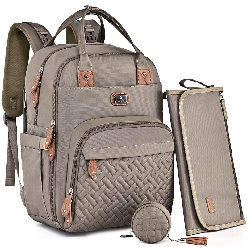 Photo 1 of Dikaslon Unisex Polyester Diaper Backpack Daypack with Portable Changing Pad Khaki
