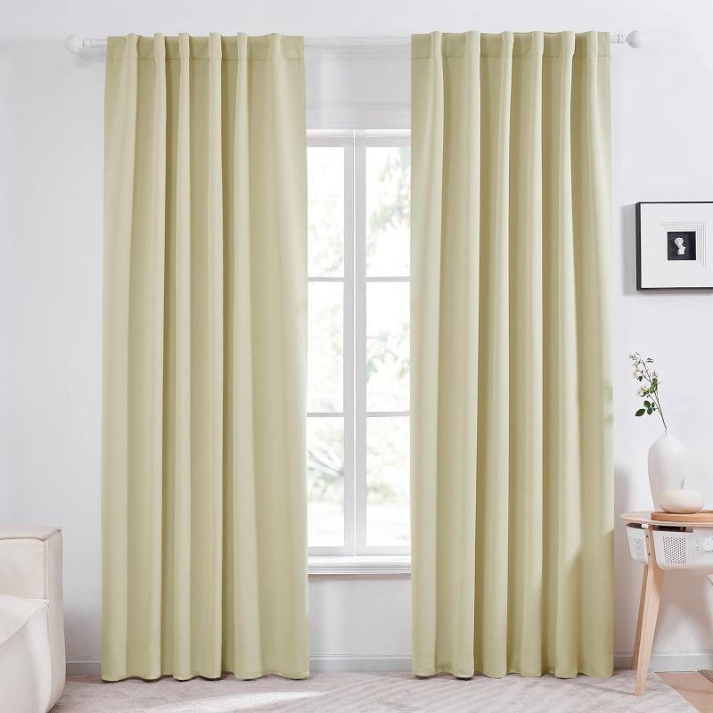 Photo 1 of Deconovo Solid Blackout Curtains, Thermal Insulated Room Darkening Curtain - Rod Pocket and Back Tab Blackout Curtains for Bedroom, 52x84 Inch, Beige, 2 Panels