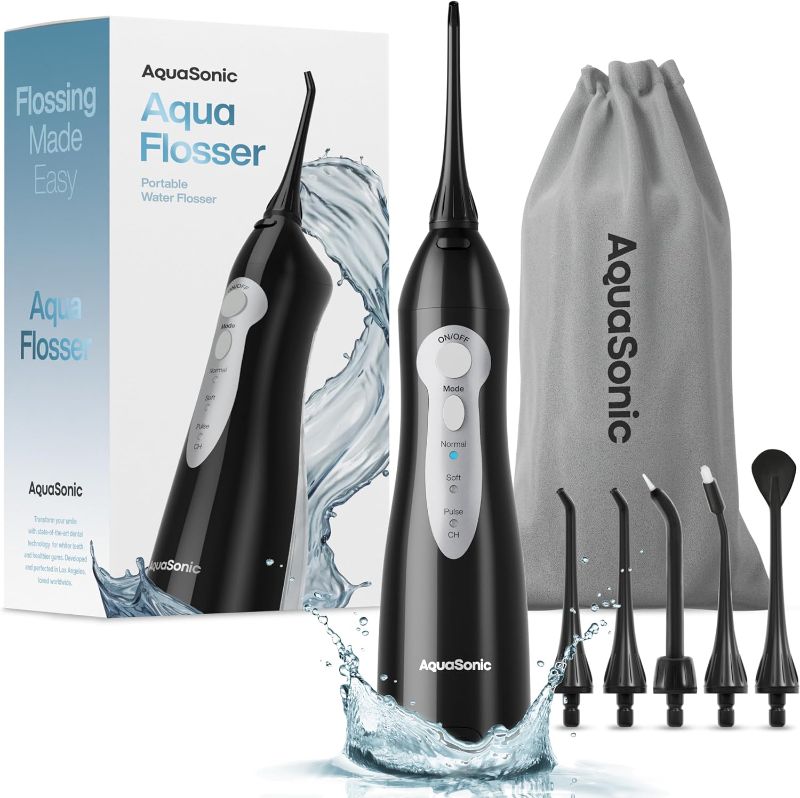 Photo 1 of AquaSonic Aqua Flosser - Cordless Rechargeable Water Flosser for Teeth - Waterproof, Portable Oral Irrigator for Dental Cleaning with 5 Jet Tips – Braces Home Travel