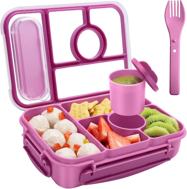 Photo 1 of Bento box adult lunch box,lunch box kids,lunch containers for Adults/Kids/Toddler,5 Compartments bento Lunch box for kids with Sauce Vontainers,Microwave & Dishwasher & Freezer Safe (Purple)