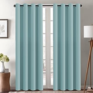 Photo 1 of H.VERSAILTEX Blackout Curtain for Living Room Thermal Insulated Window Treatment Curtain Extra Long 96 inch Length Energy Saving Solid Grommet Top Blackout Drape, One Panel, Mineral Blue, 52"W x 96°L