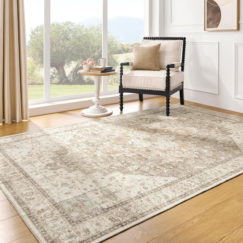 Photo 1 of Washable Area Rugs 9x12 Living Room Bedroom Under Table Easy to Clean Modern Farmhouse Country Rustic Style Boho Neutral Large Rug for Dining Room,Light Tan Brown and Beige,9 by 12
