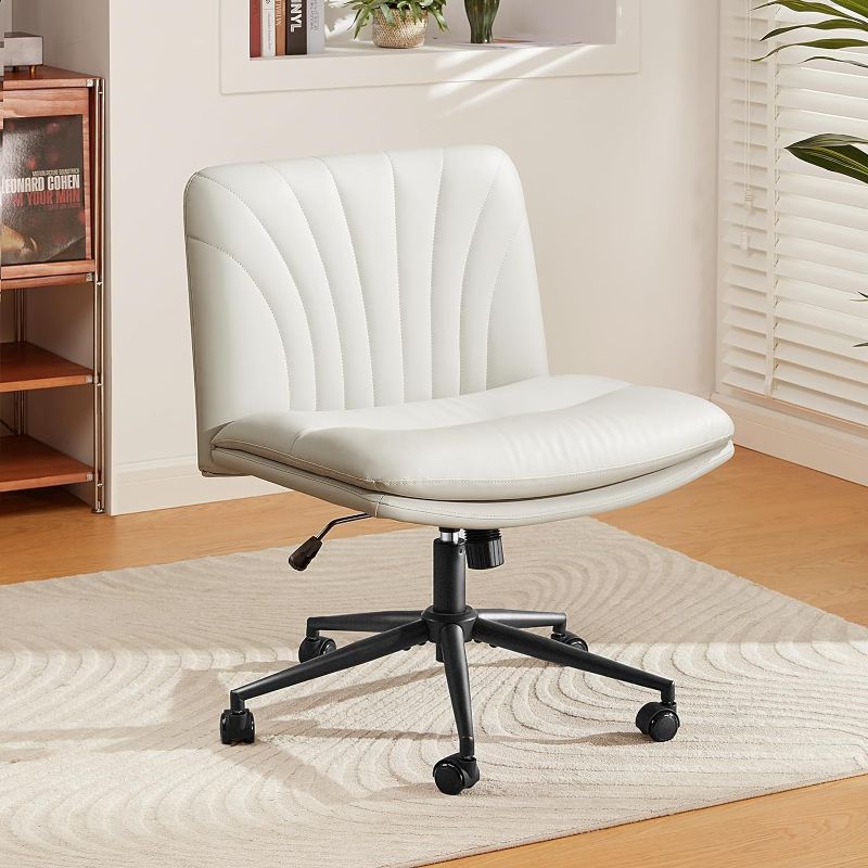 Photo 1 of AMADA HOMEFURNISHING Criss Cross Chair with Wheels Cross Legged Office Chair Height-Adjustable Armless Office Chair with Tilt & Swivel, Wide Office Chair for Office/Vanity/Living Room
