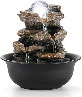 Photo 1 of WICHEMI Indoor Fountains Tabletop Fountain Indoor Waterfall Fountain Stacked Rocks Water Feature Feng Shui Zen Meditation Relaxation Desktop Fountain with LED Light for Home and Office Decor(Style 5)