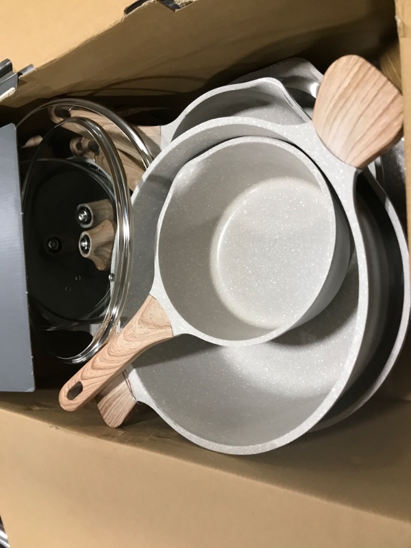 Photo 2 of Country Kitchen Nonstick Induction Cookware Sets - 13 Piece Nonstick Cast Aluminum Pots and Pans with BAKELITE Handles - Induction Pots and Pans with Glass Lids -Cream Cream 13 Pc. Cookware Set