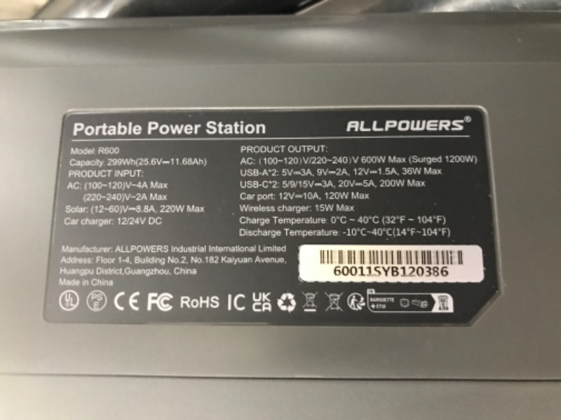 Photo 3 of [Upgraded Version] ALLPOWERS R600 Super-Quiet Portable Power Station, 299Wh 600W LiFePO4 Battery Backup with UPS Function, 400W Max Input, MPPT Solar Generator for Outdoor Camping, RVs, Home Use