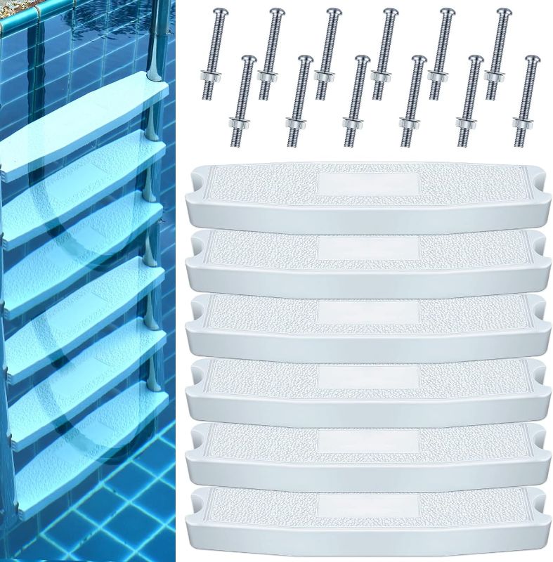 Photo 1 of Wettarn 18 Inches Pool Ladder Steps Universal Swimming Pool Ladder Pedal Set Molded Plastic Swimming Pool Ladder Rung Step with Stainless Steel Bolts Fit for Inground and Above Ground Pools 