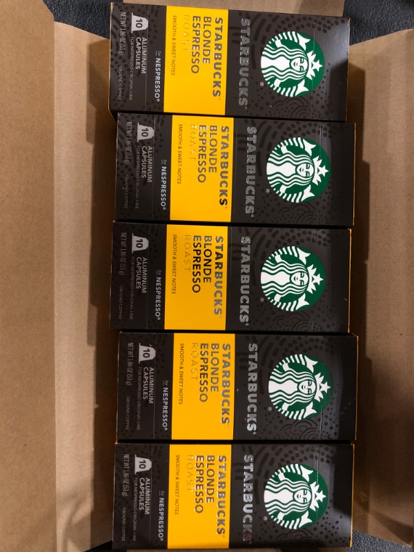 Photo 2 of Starbucks by Nespresso Blonde Roast Espresso (50-count single serve capsules, compatible with Nespresso Original Line System) Blonde Roast Espresso 10 Count (Pack of 5)