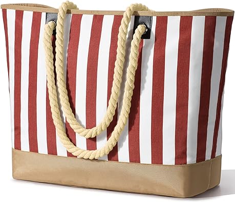 Photo 1 of Becokan Beach Bags for Women, Pool Bag Waterproof Sandproof Beach Bag Large Beach Swim Bag with Zipper Stripe Beach Tote