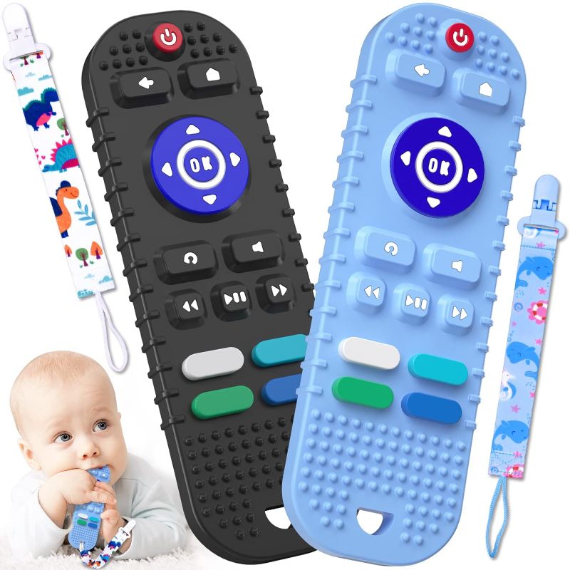 Photo 1 of Silicone Baby Teething Toys, Remote Control Shape Teething Toys for Babies 6-12 Months Baby Boy Girl Teething Chew Toys (Blue & Black)