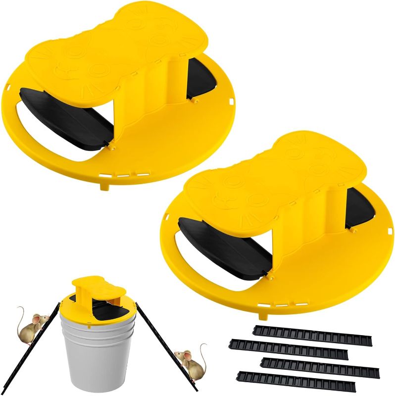 Photo 1 of Mouse Trap Bucket - Bucket Lid Mouse/Rat Trap,Auto Reset Multi Catch Humane Rat Trap for Indoor Outdoor, Compatible 5 Gallon Bucket (2pcs Double cat Style)