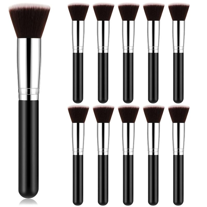 Photo 1 of 10 Pcs Flat Top Foundation Brush Wedding Gifts Kabuki Foundation Brush Dense Makeup Artist Brush for Liquid, Cream, Flawless Face Blush Brush for Wedding Artist Face Makeup Tools(Black)