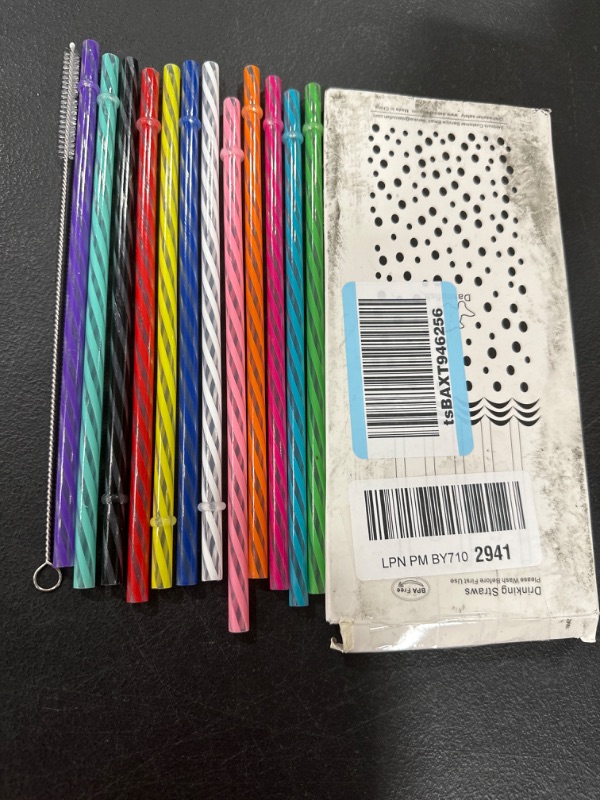 Photo 1 of 12 PK DRINKING STRAWS. 9.5" LONG WITH CLEANING BRUSH