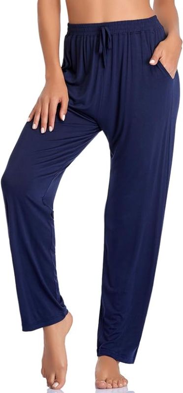 Photo 1 of Envlon Women's Yoga Pants with Pockets Comfy Stretch Loose Wide Leg Casual Pants Breathable Running Workout Lounge Pants High Waisted Ankle Cuff - Dark Blue XX-Large