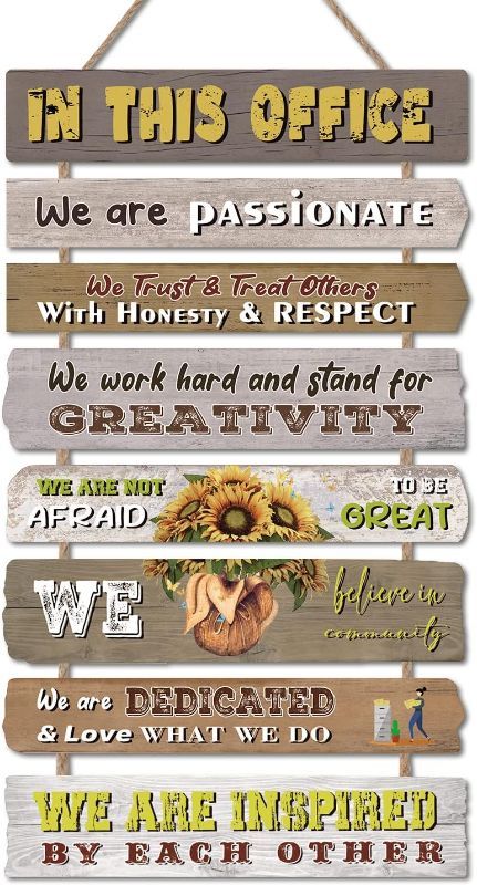 Photo 1 of In This Office Wall Decor Office Desk Accessories Motivational Wall Signs Set of 8(2.5”X12”) Wooden Wall Hanging Office Cubicle Decor Farmhouse Office Decor for Women(Classical Sunflower Sign)