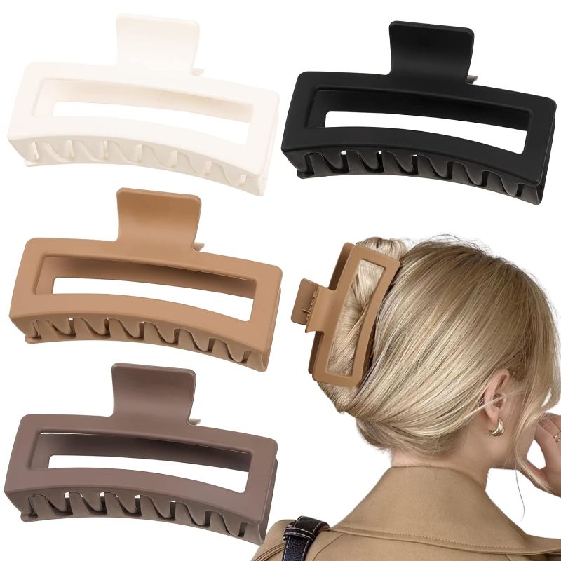 Photo 1 of Extra Large Claw Clips for Thick Hair 5'' Large Hair Clips for Women Girls Long Hair Big Claw Clips Oversized Square Jaw Clips for Curly Hair Strong Hold Non Slip Durable Matte Jumbo Hair Clamps