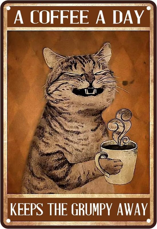Photo 1 of A Coffee Day Vintage Tin Sign Keeps The Grumpy Away - Vintage Tin Sign For Bathroom Cave Home Wall Club Cafe Bar Wall Decor Metal Poster 12x8 Inch